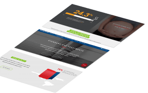 3 screens in white frames: Desktop, tablet, mobile